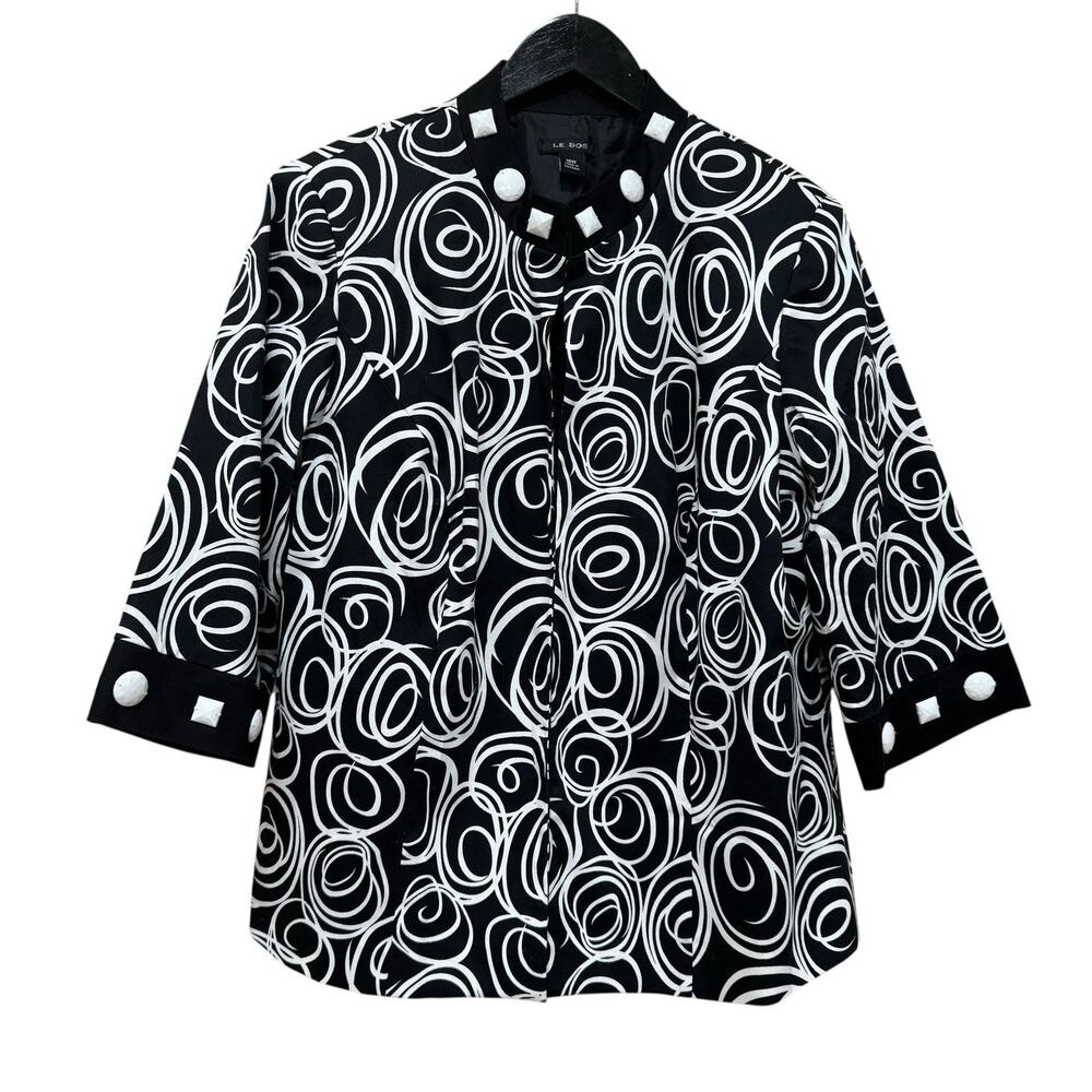 Women’s Black White Blazer Lined Jacket 3/4 Sleeve Size 16W